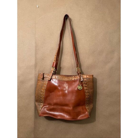 Brahmin Tuscan Collection Cognac Croc Leather Combo Asher Tote Shoulder Bag - Picture 2 of 16